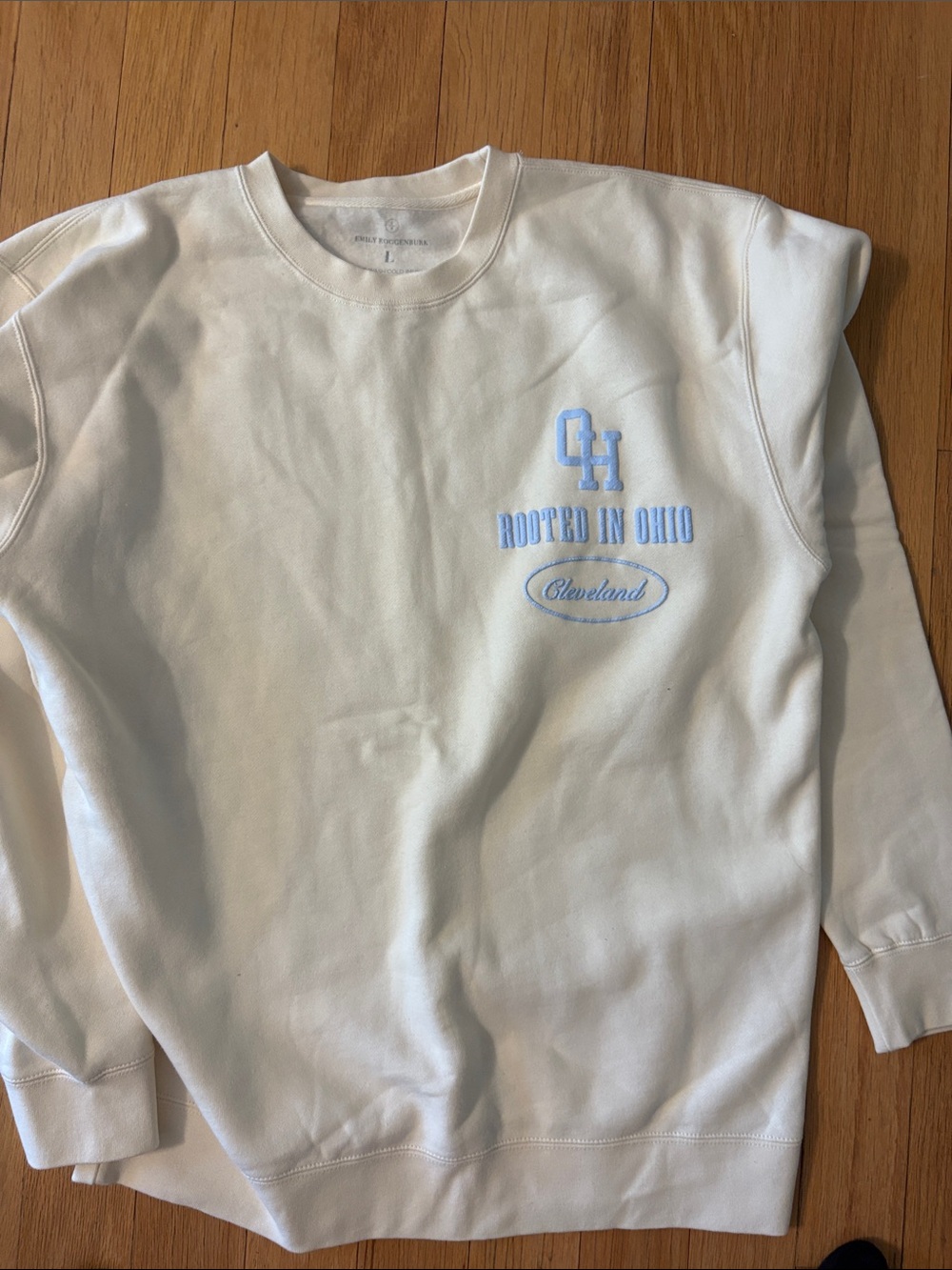 Rooted in Ohio Crewneck Sweatshirt - White with Light Blue Embroidery